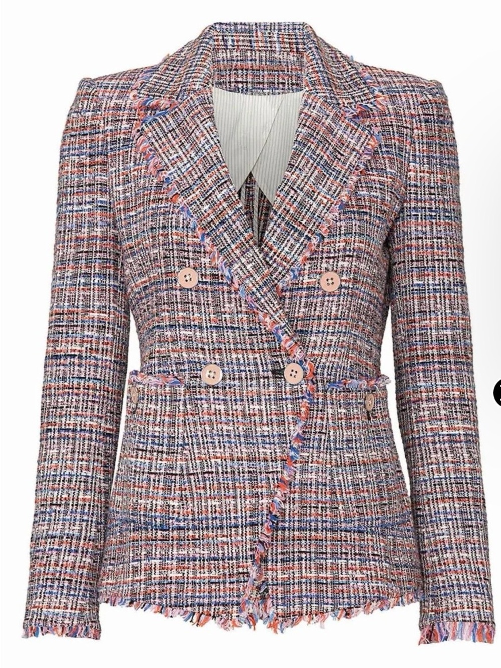 Veronica Beard Theron Double-Breasted Tweed Blazer Jacket - Multi Pink Blue